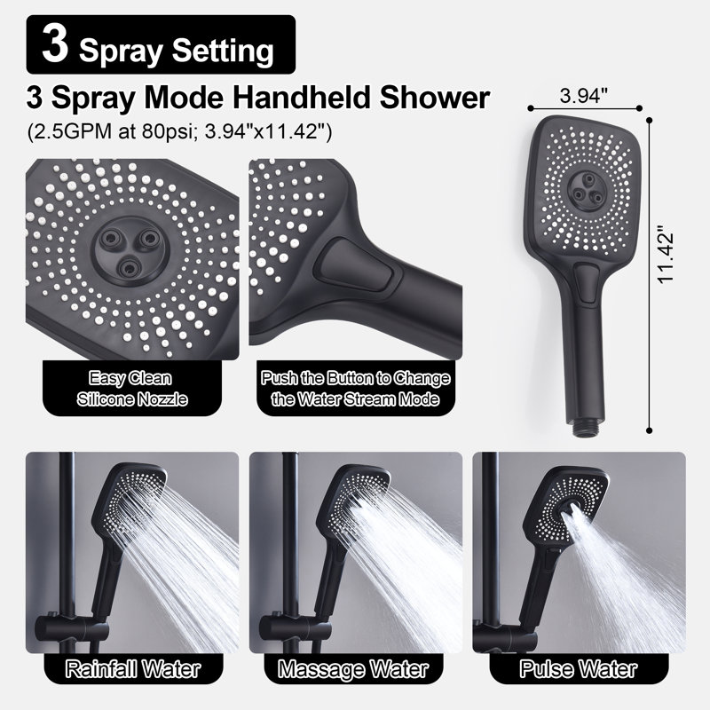 47.33" Solid Brass Complete Shower System with Rough-In Valve, Matte Black