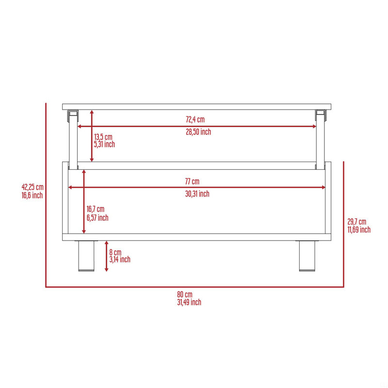 Table basse rectangulaire à plateau relevable