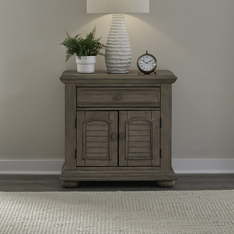 Alvy Nightstand w/ Drawer & Cabinet, Tan