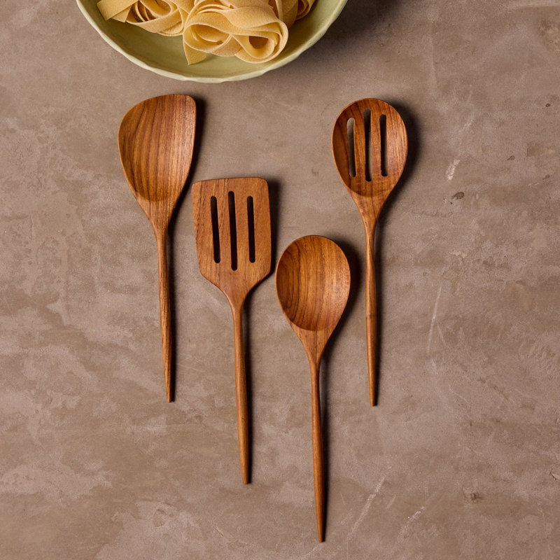 Mini ustensiles de cuisine en teck Padma, ensemble de 4