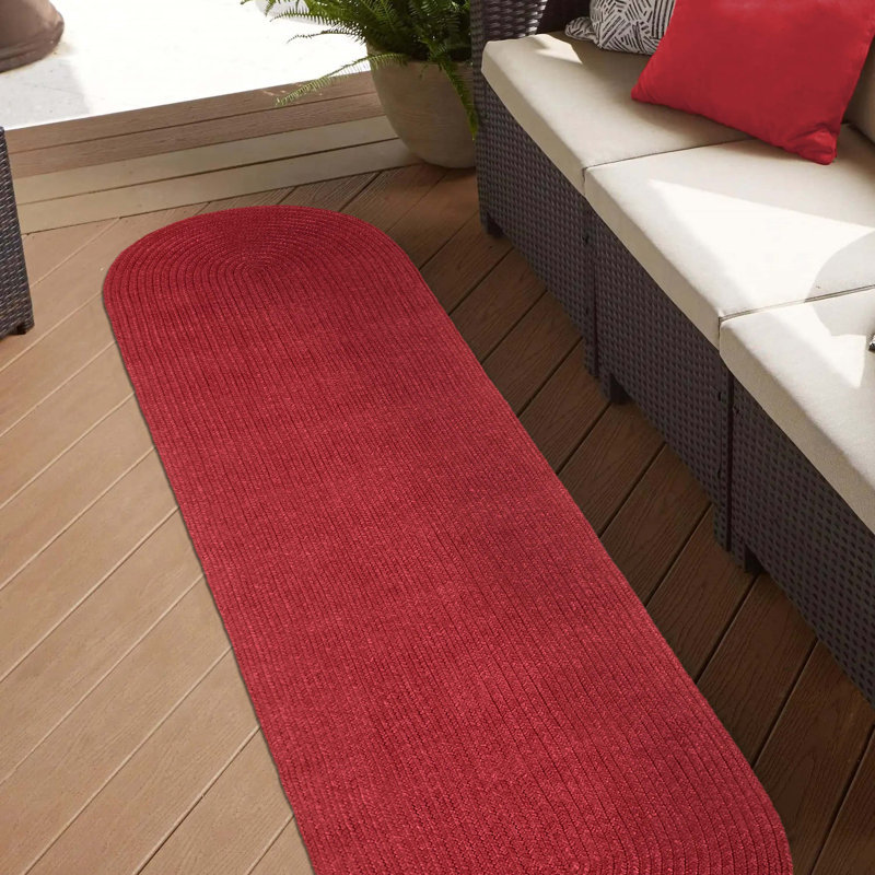 Tapis bourgogne intérieur / extérieur tressé à la main Neufeld, Tapis de couloir 2 pi x 8 pi