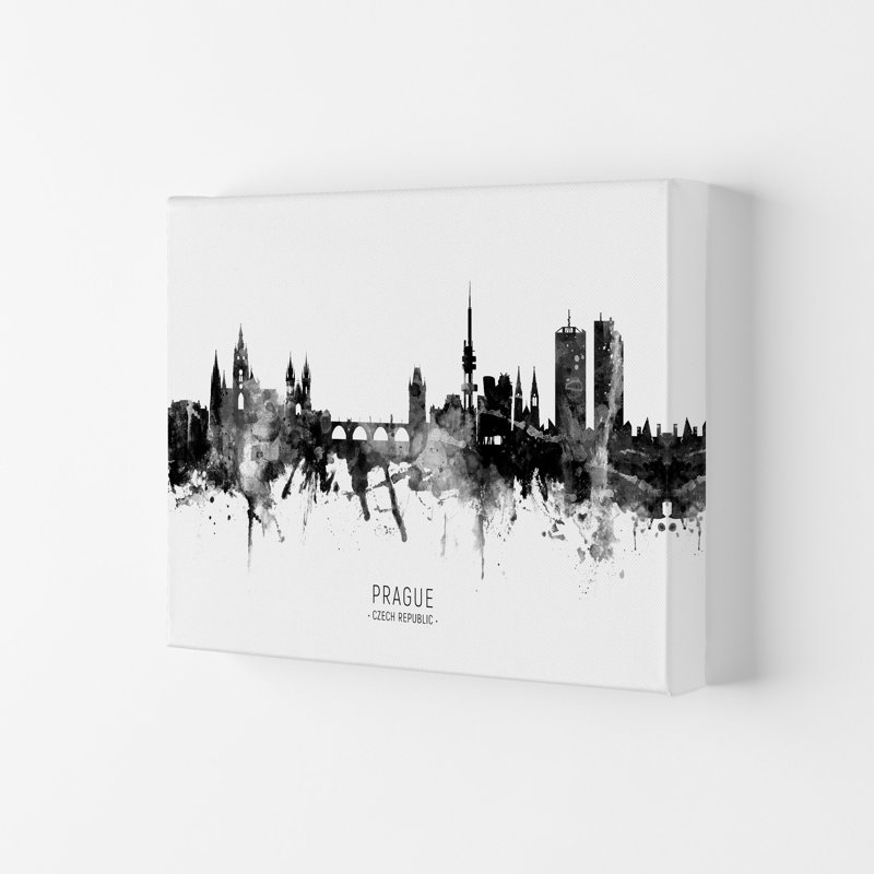 Prague Czech Republic Skyline Black White City Name by Michael Tompsett - Print, Wrapped Canvas, 42cm H x 59.4cm W x 4cm D