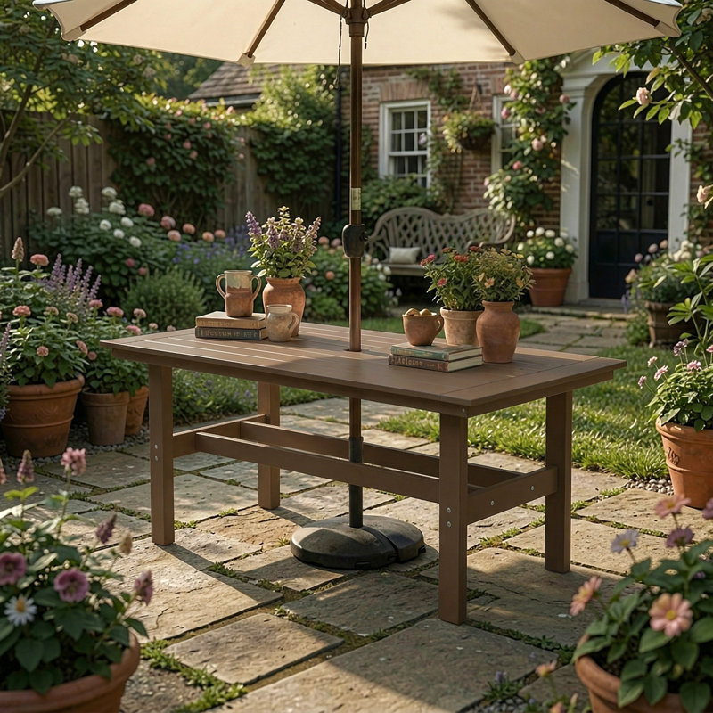 All-Weather HDPE Outdoor Dining Table, Brown