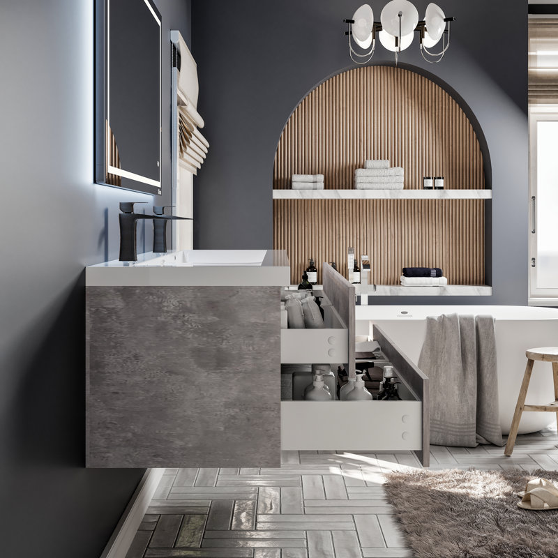 Zakis 57" Wall-Mounted Double Bathroom Vanity Set, Cement Gray