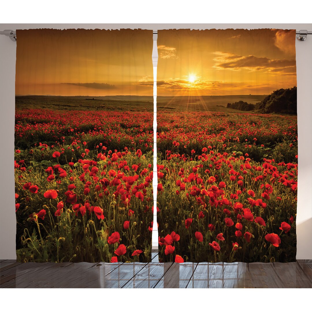 Rustikaler Vorhang, Sunset Meadow Ackerland, Mohn, Ringelblume Scharlachrot