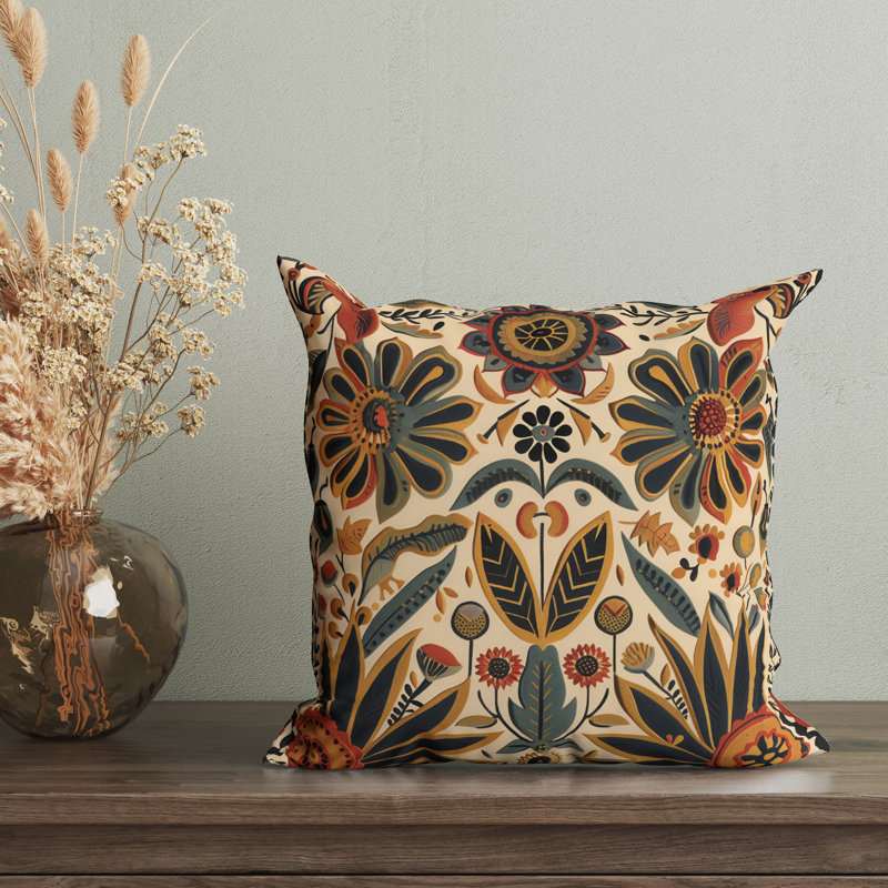 Housse de coussin réversible à motif floral Folk Maximalist, H 18 po x l 18 po