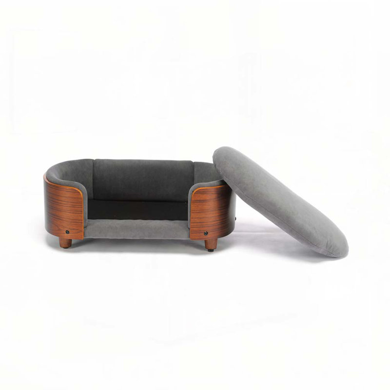 Canapé pour chien en bois massif Inira, L 26,38 po x P 16,14 po x H 9,84 po, Bleu foncé / noyer