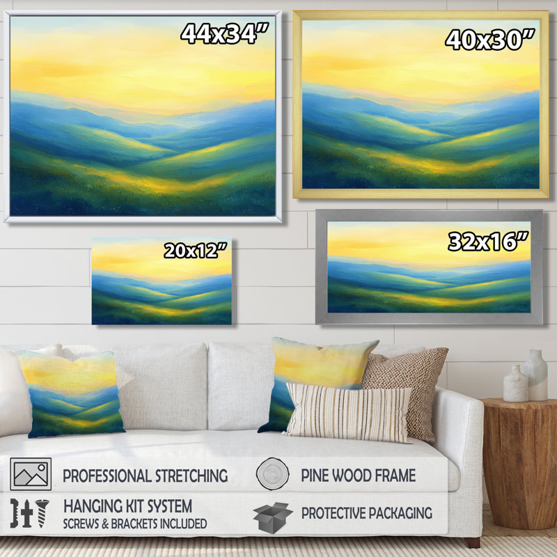 «Rolling Hills At Dawn IV», campagne, H 24 po x l 32 po, Cadre flottant, Argent argent