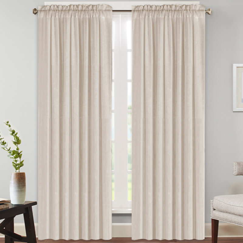 Joe Semi-Sheer Rod Pocket Polyester Curtain Panel Pair, Angora, 52" W x 96" L