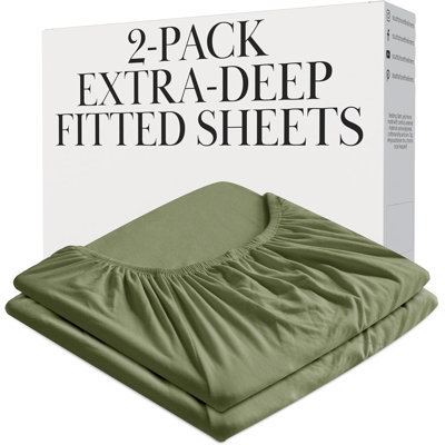 Southshore Fine Linens Vilano Springs Fitted Sheet Set in Sage Green 110 GSM Double-Brushed Microfiber with 21-Inch Extra-Deep Pocket and Elastic Corners, 2 pcs Fitted Sheets, King