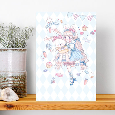 Impression d'art mural «Sweet Bunny Girl Dream Dreamy Playful Whimsical Rabbit Flower Forest»