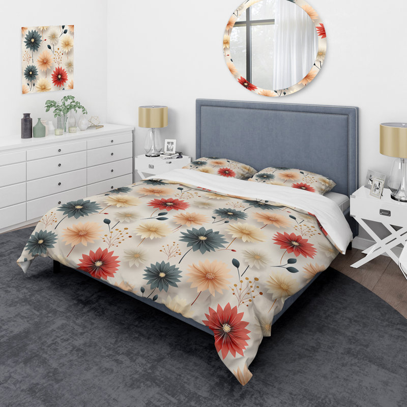 Literie Carnation Mandalas Flowers Boho Pattern I, Housse de couette simple + 1 taie décorative stan