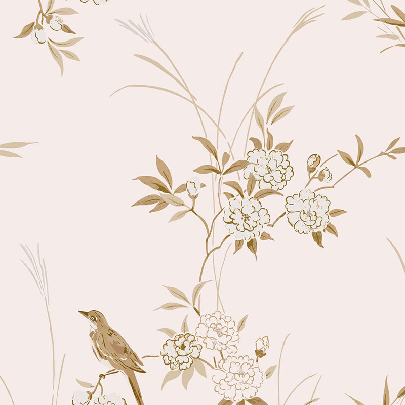 Rachel Ashwell Bird Chinoiserie Pink Gold Wallpaper, Pink