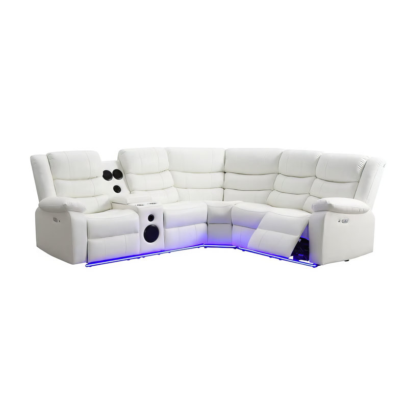 Canapé modulaire inclinable Sonico, Cuir blanc