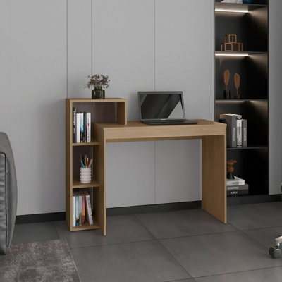 Bureau d'ordinateur en chêne naturel avec rangement ouvert