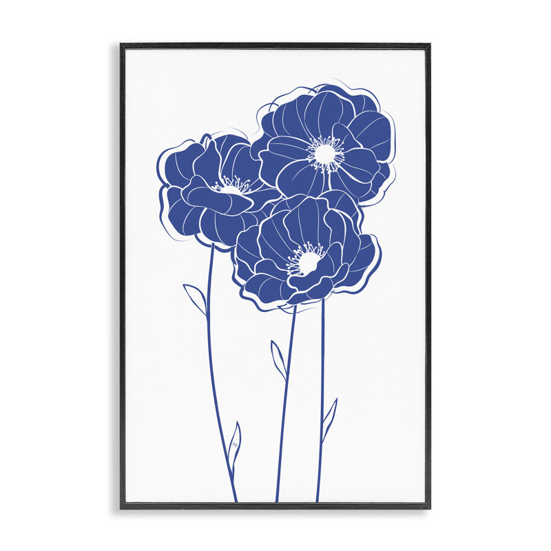 Simple Blue Blooms Trio Framed Giclee Art, design by Martina Pavlova, Midnight Black Framed Giclee, 18" H x 12" W