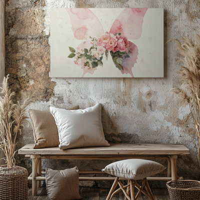 Canvas Wall Art A Minimalistic Composition Showing The Silhouette Of A Pink Butterfly Formed With Premium Quality Ready To Hang Modern