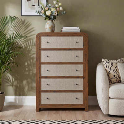 5 Tall Drawer Dresser, 47" Tall Narrow Chest with Linen Drawer Fronts | Space-Saving Storage Cabinet with Rounded Corners