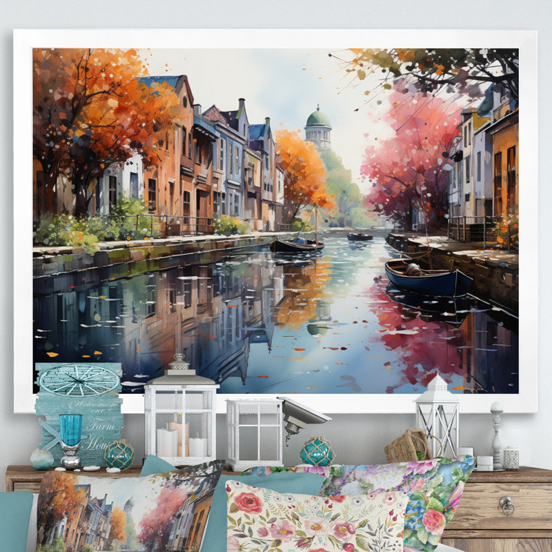 Pointillisme du canal rose vibrant - impression, H 30 po x l 40 po x P 1,5 po, Cadre photo blanc