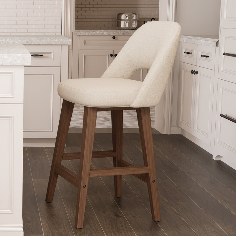 Tabouret de bar rembourré à dossier plein avec structure en bois massif, aucune installation requise, Beige