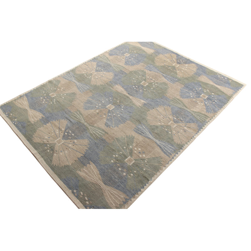 Scandinavian Hand Knotted Wool Geometric Area Rug, Rectangle 5' x 7'