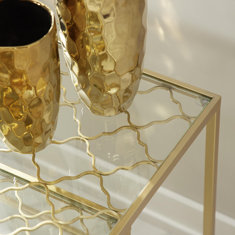 Metal Side End Accent Table with Clear Glass Top