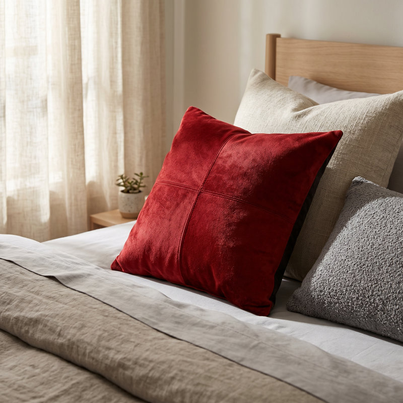 Coussin 18 "en peau de vache, Rouge