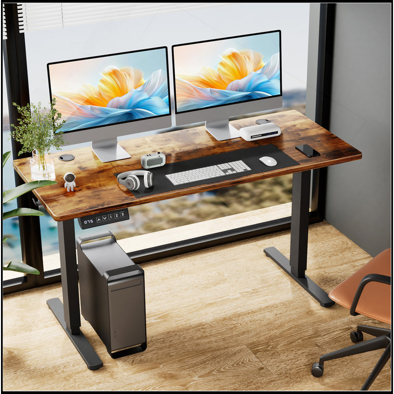 Bureau debout pour ordinateur électrique à hauteur réglable de 63 po x 24 po avec 3 préréglages de mémoire, support en forme de T, bureau de jeu ergonomique pour poste de travail à domicile
