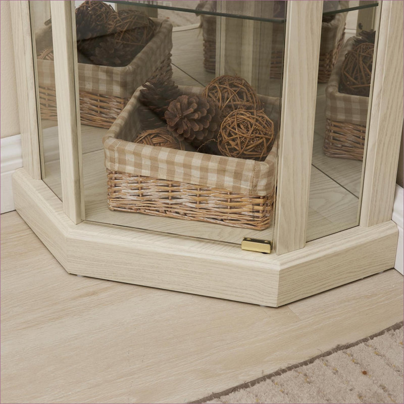 Armoires | Vitrine de coin d'angle avec éclairage intégré, tablettes en verre réglables, pour objets de collection Rangement à vin | Chalet | Panneau de fibres à densité moyenne + verre