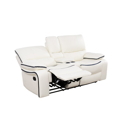 Double fauteuil inclinable manuel, causeuse rembourrée avec porte-gobelets, flanelle, blanc