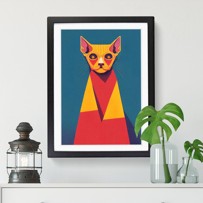 Sphynx Cat Soviet Art - Single Picture Frame Print, 34cm H x 25cm W x 2cm D, Oak