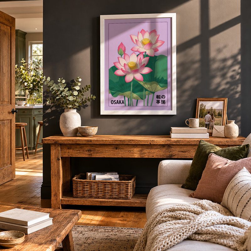 Osaka Lotus Japandi - Framed Print, A4 - 29.7 x 21.0 cm, White