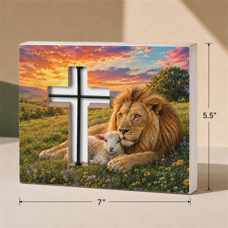 Plaque de table en fil de fer représentant un lion et un agneau