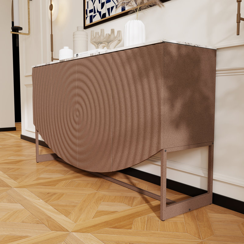Buffet moderne à texture ondulée en bois avec tablettes ajustables