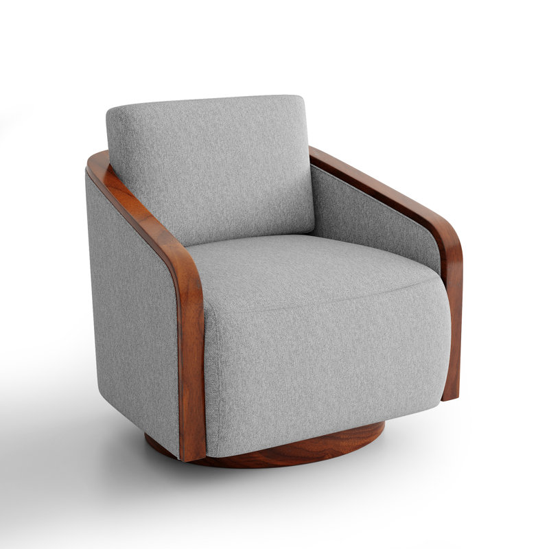 Upholstered Swivel Barrel Chair, Light Grey