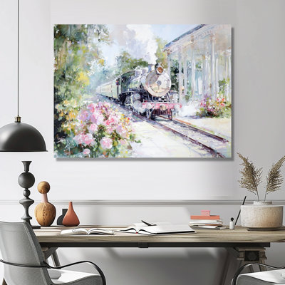 «Train Playful Quirky Garden Scene II - Train», impression murale en métal