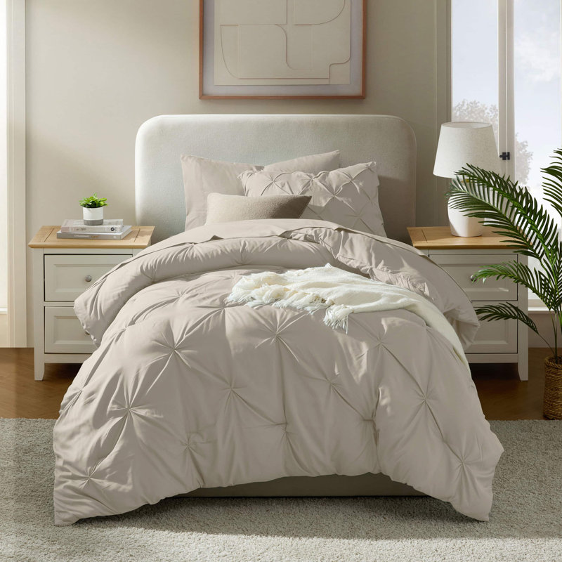 Ensemble d'édredon plissé avec draps Bed-in-a-Bag, Beige, Édredon simple très long + 4 pièces supplément
