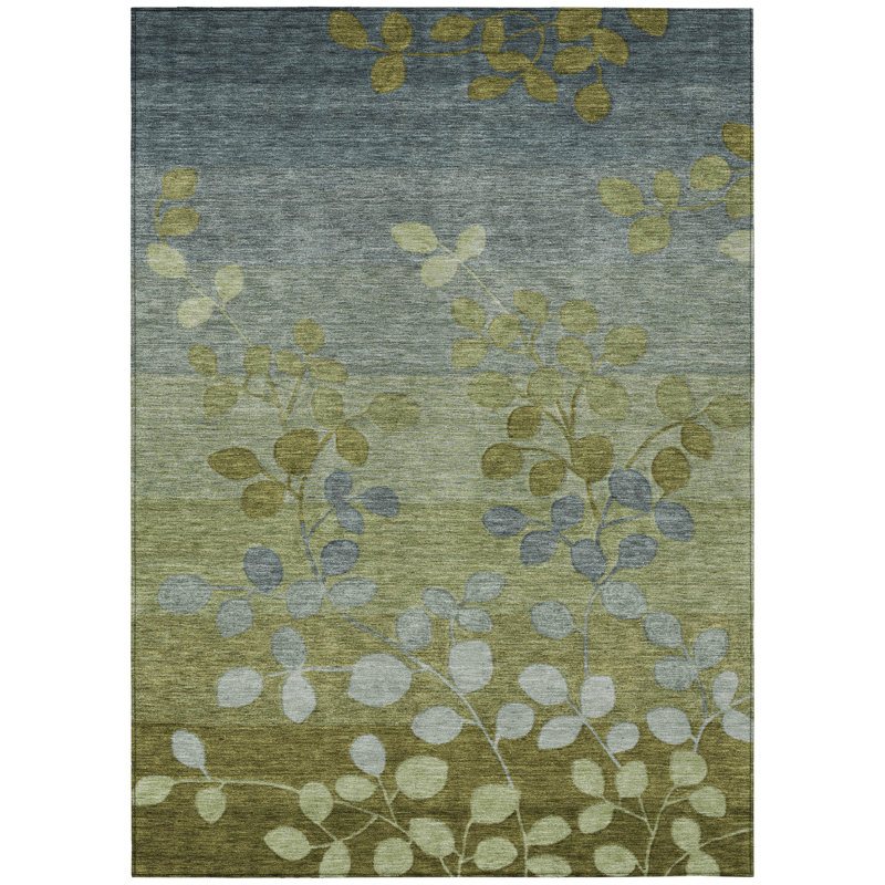 Machine Washable Indoor/Outdoor Xhevrie Olive Rug, Rectangle 5' x 7'6"
