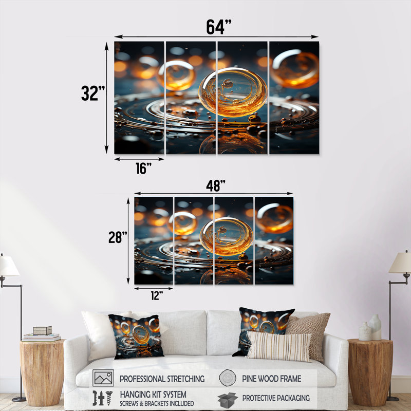 Jaune et noir, ceinture d'astéroides III - planètes, art mural 4 pièces, H 32 po x l 64 po