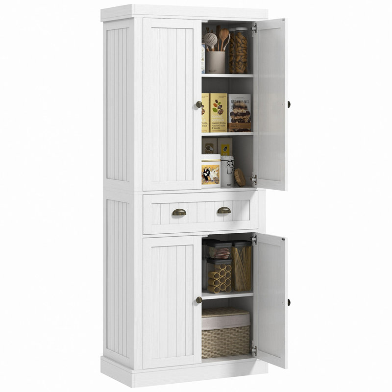 Armoire de cuisine 72 po, grande armoire de rangement autoportante, armoire de cuisine traditionnelle avec 4 portes, tiroir et 3 tablettes réglables pour la salle à manger