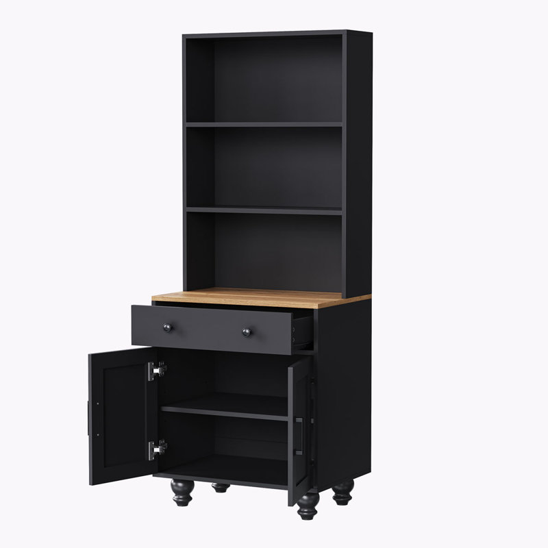 Storage Cabinet with Adjustable Shelves, 5 Tier Bookshelf with Drawer, Black