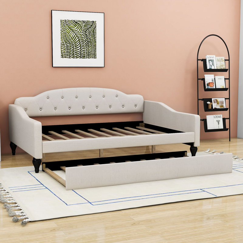 Full-Size Linen Upholstered Daybed with Twin Trundle