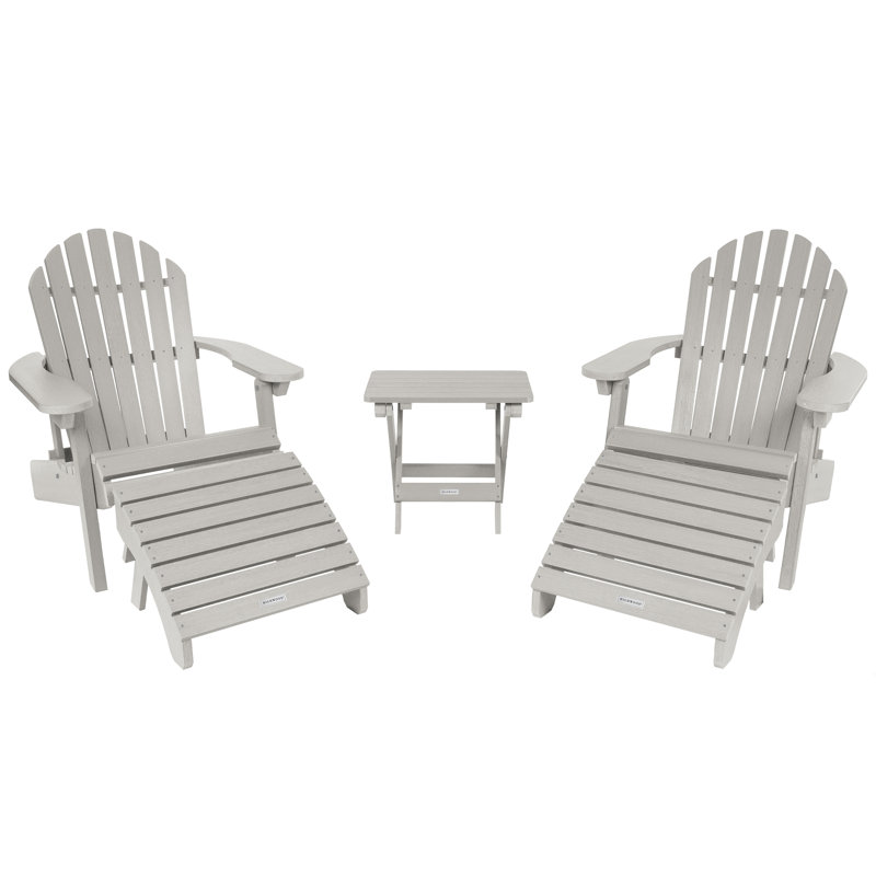 Anette Plastic/Resin Folding Adirondack Chair with Ottoman/Table, Harbor Gray