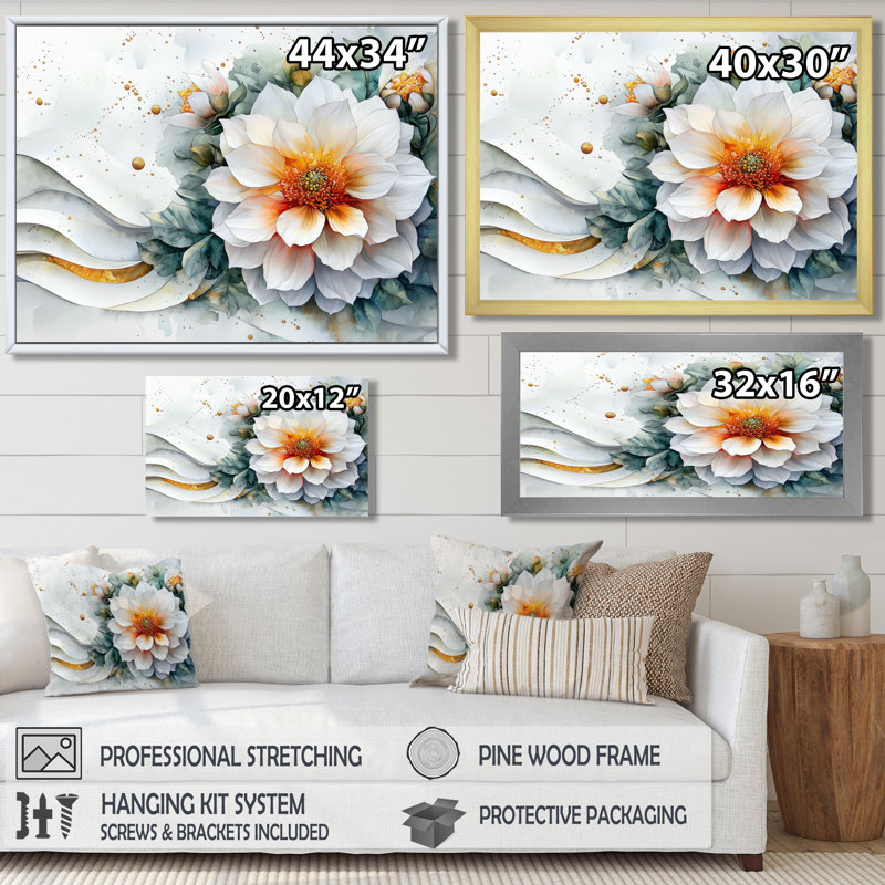 Modern Dahlia Spring Muse III - Dahlia, art mural encadré, H 30 po x l 40 po, Reproduction encadrée d'une seule photo, Doré