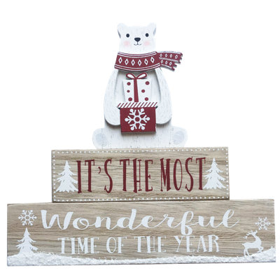 Polar Bear Wonderful Time Of The Year Wooden Standing Plaque