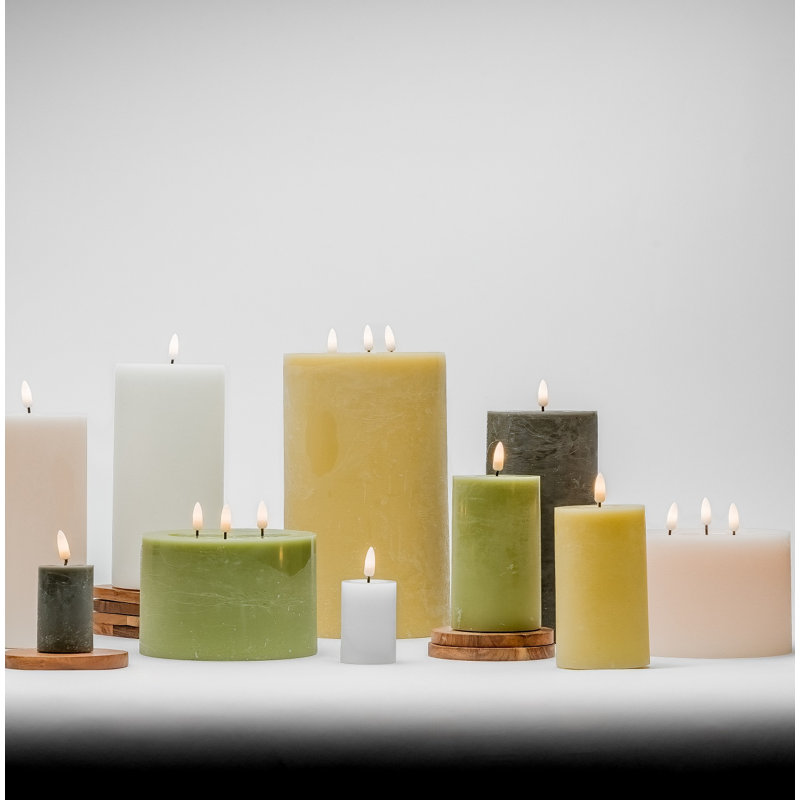 3 Wick Large Dark Champagne Flameless Candle, Green