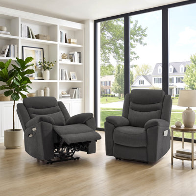 Oversized Chenille Power Recliner with Thick Cushioned Back & Wide Armrests for Living Room(Set of 2)