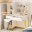 Bureau de coiffeuse blanc avec miroir et lumières, coiffeuse de maquillage avec miroir à DEL et prise de courant, 3 couleurs d'éclairage pour la chambre à coucher
