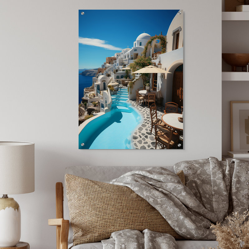 «Grèce Santorini Beautiful Cityscape II», art mural acrylique en Grèce, H 20 po x l 12 po