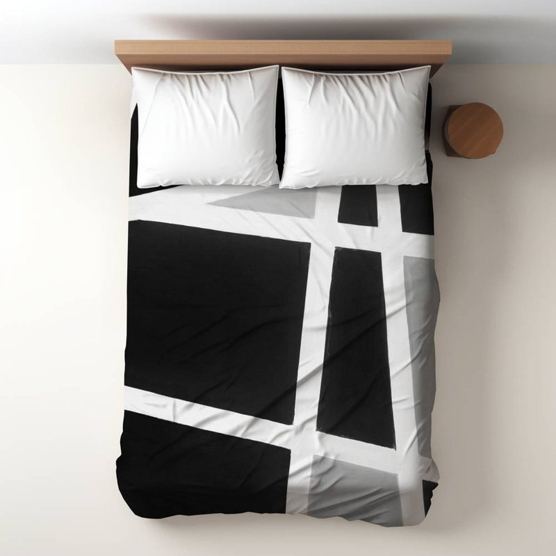 Polyester Sateen Duvet Cover, Twin Duvet, White Black And White Abstract Lines